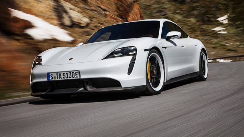 porsche taycan front rolling shot