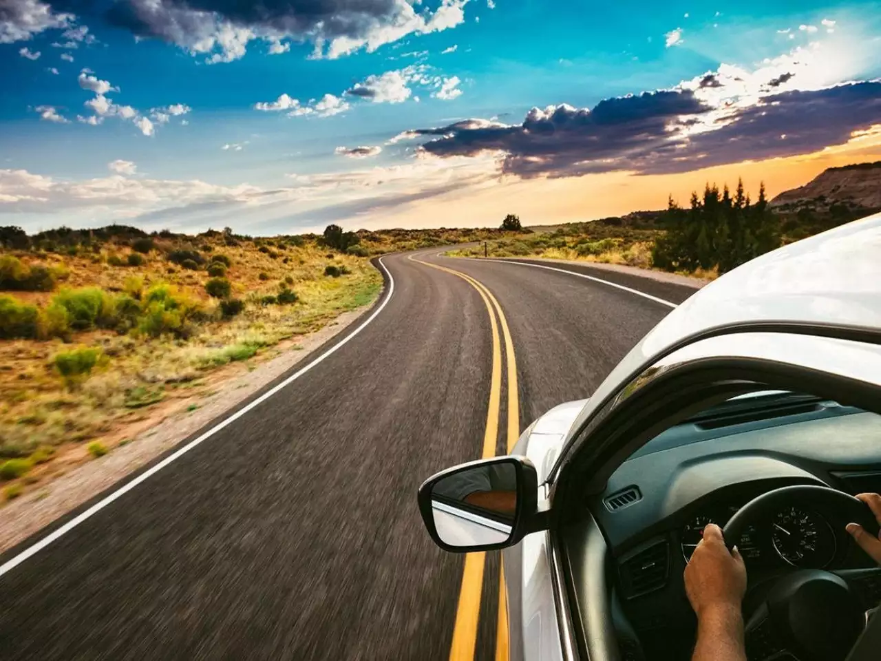 ev on road in desert